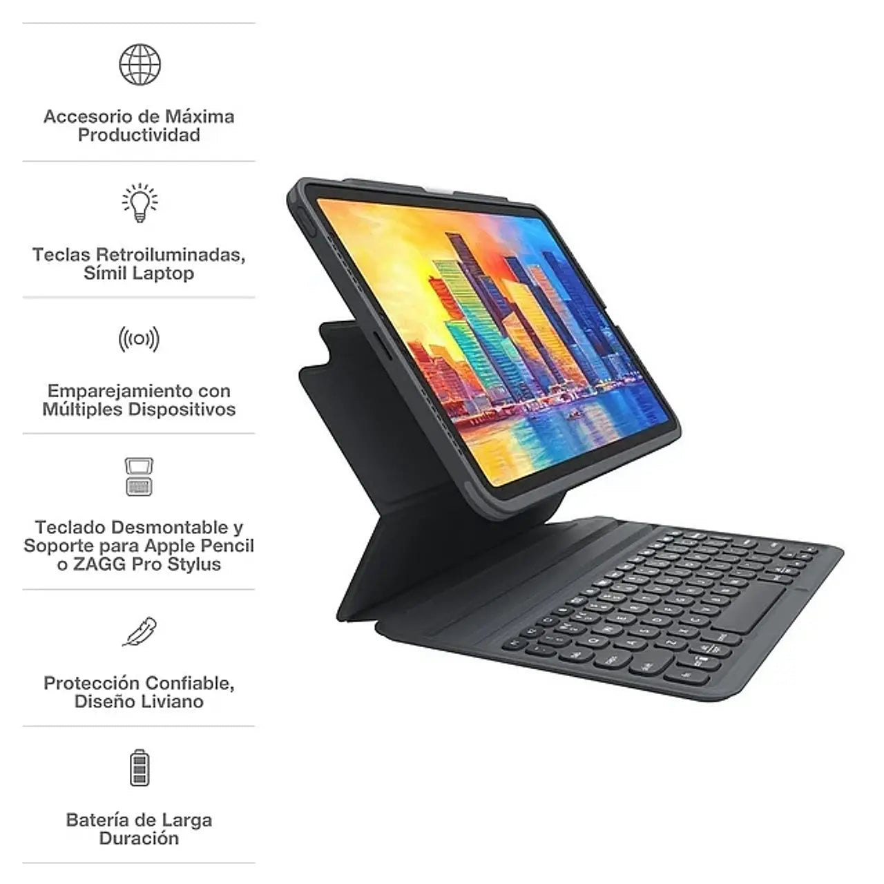 Combo Teclado con funda Pro Keys para iPad Air M2/Pro (Gen 1 a 4a) + Lápiz Stylus 2